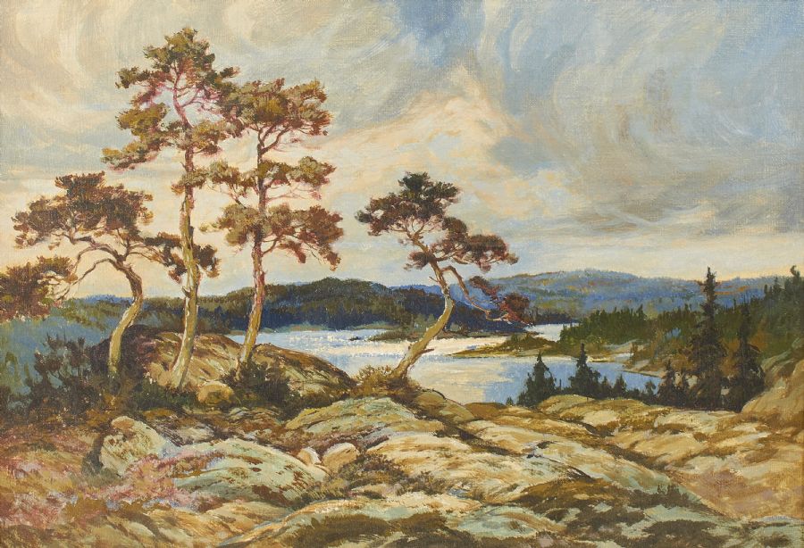 Oljemålning, L Weng, landskap med tallar, signerade, 39x57. Metropol -  Auktioner i Stockholm och på nätauktion med konst och inredning - 1372